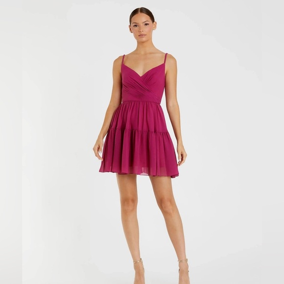 Mac Duggal Fuchsia Spaghetti Strap Faux Wrap Dress Size 4 NWT - Picture 1 of 5